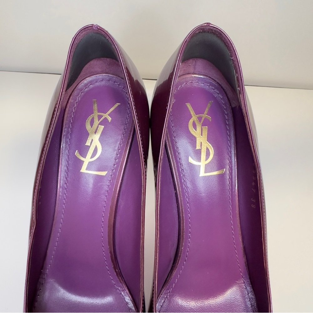 Like new! Made in Italy YSL Purple Tribtoo Patent Leather Platform Heel Pumps 9 - Picture 14 of 14